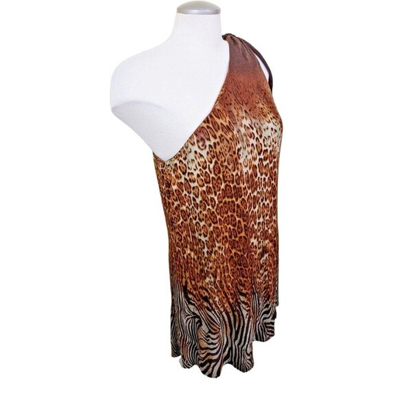 Bianca Nygard NEW One Shoulder Mini Dress Size 14 Leopard Print Brown Party Date - Picture 4 of 8